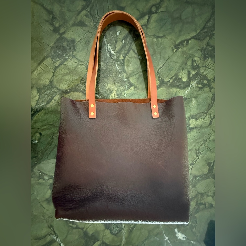 Portland Leather Goods Medium Tote Bag with Tan Straps
